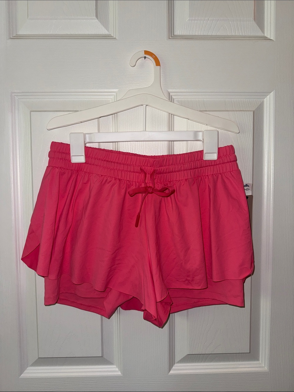 Women's Pink Layered Athletic Shorts with Drawstring